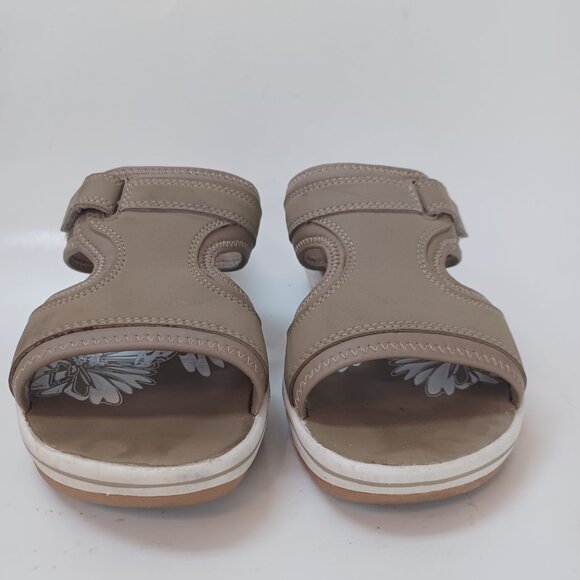 Clarks Collection Sandals Neutral Tan Comfort Wedge Slip On Adjustable Womens 7M - Picture 4 of 16